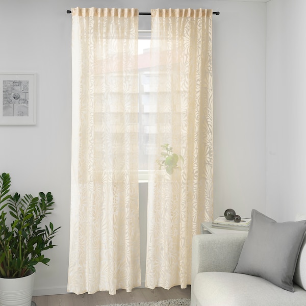 IKEA SKÄREFLY sheer curtains, 1 pair, 57x98 in Beige, Ikea Ireland | 6209THJQR