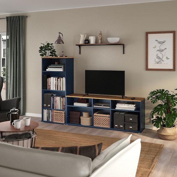 IKEA SKRUVBY TV storage combination, 85x15x55 1/8 in Black / Blue, Ikea Ireland | 9628GKWSP