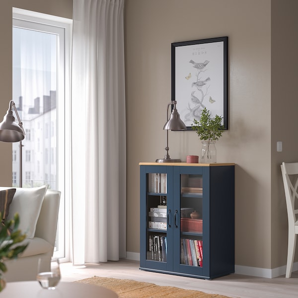 IKEA SKRUVBY cabinet with glass doors, 27 1/2x35 3/8 in Black / Blue, Ikea Ireland | 4739DLWTG
