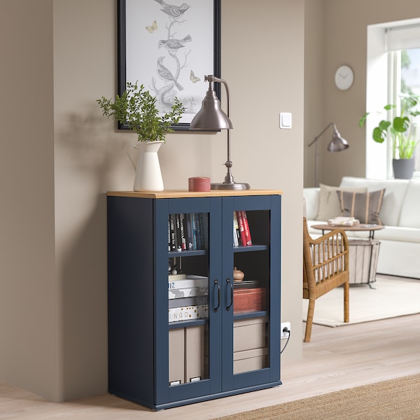 IKEA SKRUVBY cabinet with glass doors, 27 1/2x35 3/8 in Black / Blue, Ikea Ireland | 4739DLWTG