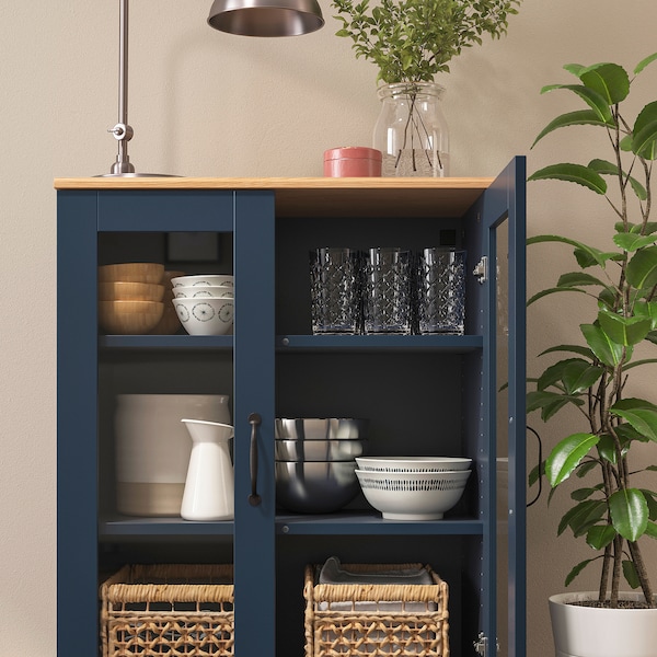 IKEA SKRUVBY cabinet with glass doors, 27 1/2x35 3/8 in Black / Blue, Ikea Ireland | 4739DLWTG