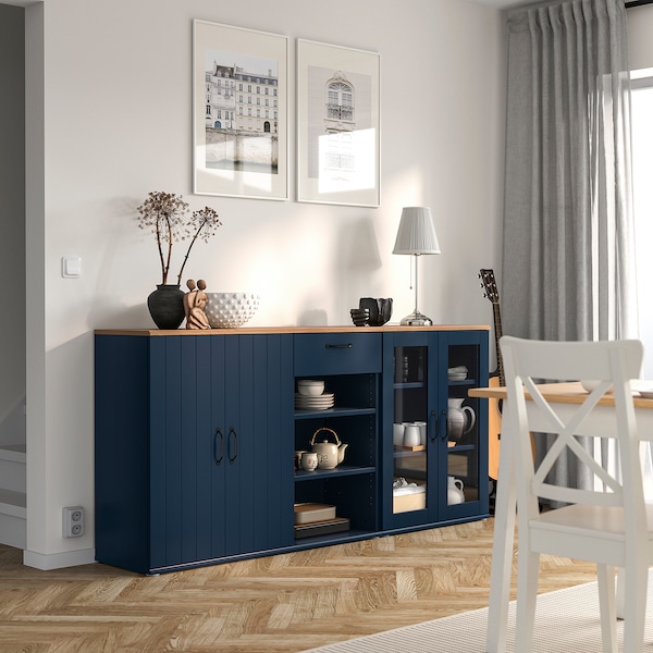 IKEA SKRUVBY storage combination w/glass doors, 74 3/4x35 3/8 in Black / Blue, Ikea Ireland | 6972PRBHS