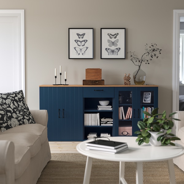 IKEA SKRUVBY storage combination w/glass doors, 74 3/4x35 3/8 in Black / Blue, Ikea Ireland | 6972PRBHS