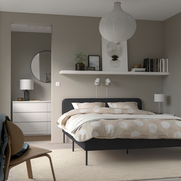 IKEA SLATTUM upholstered bed frame, Full Vissle Dark Gray, Ikea Ireland | 8504TVUYL