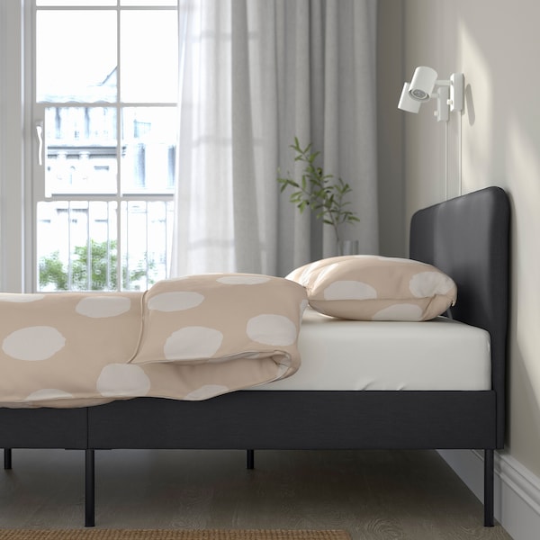 IKEA SLATTUM upholstered bed frame, Full Vissle Dark Gray, Ikea Ireland | 8504TVUYL