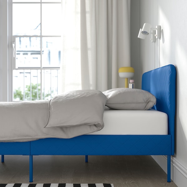 IKEA SLATTUM upholstered bed frame , Queen Knisa Bright Blue, Ikea Ireland | 6749BNURF