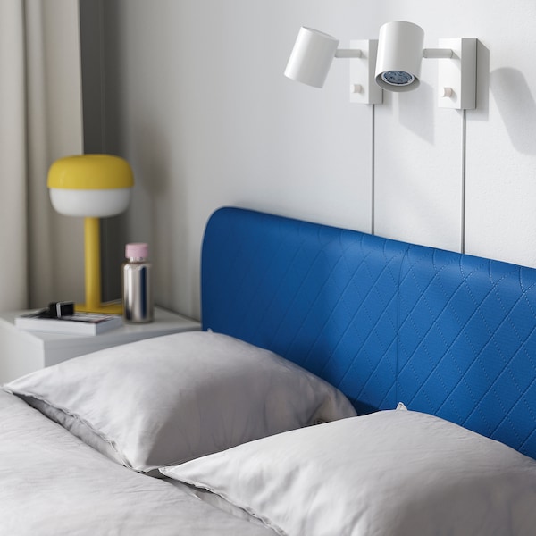 IKEA SLATTUM upholstered bed frame , Queen Knisa Bright Blue, Ikea Ireland | 6749BNURF
