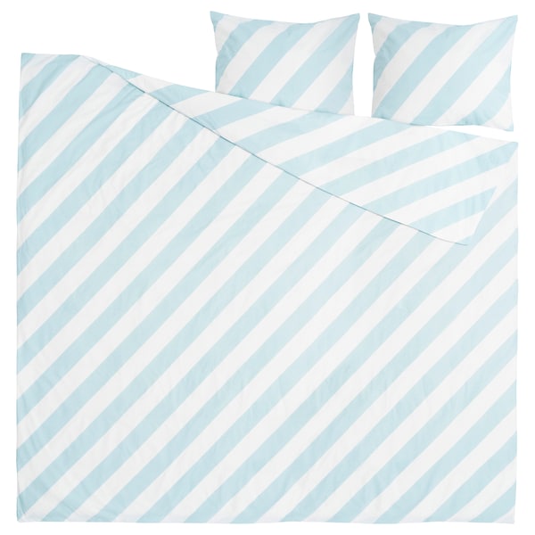 IKEA SLÖJSILJA duvet cover and pillowcase(s), Full/Queen (Double/Queen) Light Blue / White / Stripe, Ikea Ireland | 7814ORVBT
