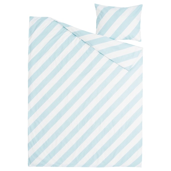 IKEA SLÖJSILJA duvet cover and pillowcase(s), Twin Light Blue / White / Stripe, Ikea Ireland | 2083LKOJF