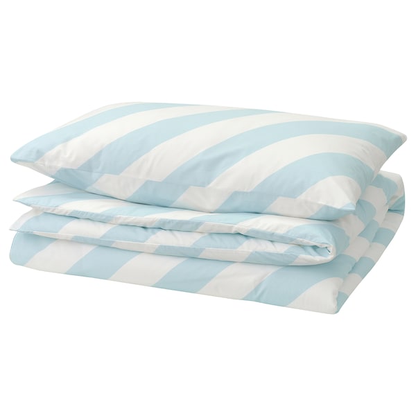 IKEA SLÖJSILJA duvet cover and pillowcase(s), Twin Light Blue / White / Stripe, Ikea Ireland | 2083LKOJF