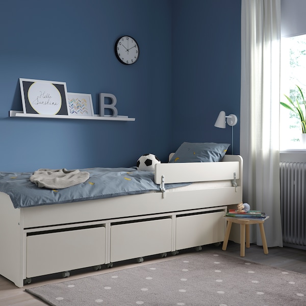IKEA SLÄKT / NATTAPA bed frame w guard rail+slat bd base, Twin White, Ikea Ireland | 8467OWRPZ