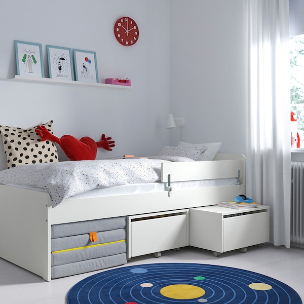 IKEA SLÄKT / NATTAPA bed frame w guard rail+slat bd base, Twin White, Ikea Ireland | 8467OWRPZ