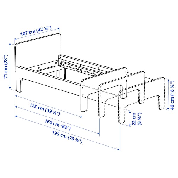 IKEA SLÄKT / NATTAPA ext bed frm w guard rl+slat bd base, 38 1/4x74 3/4 in White, Ikea Ireland | 7194VLKFG