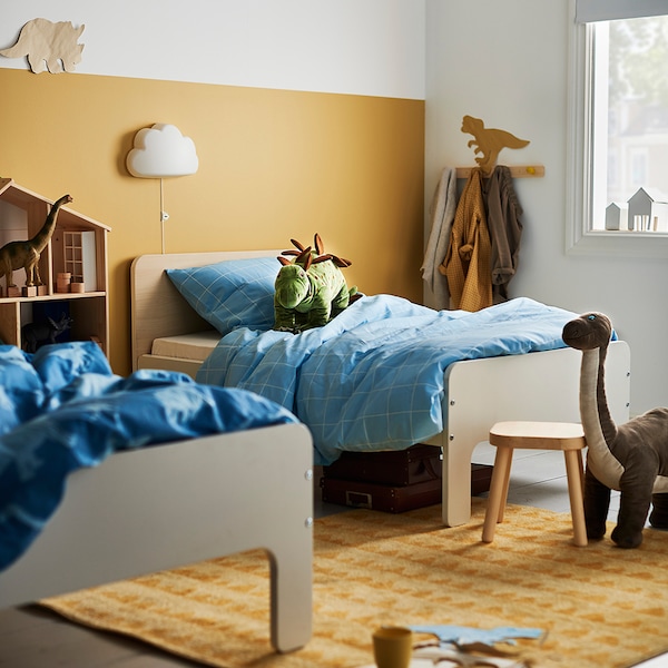 IKEA SLÄKT ext bed frame with slatted bed base, 38 1/4x74 3/4 in White / Birch, Ikea Ireland | 5986CISPL