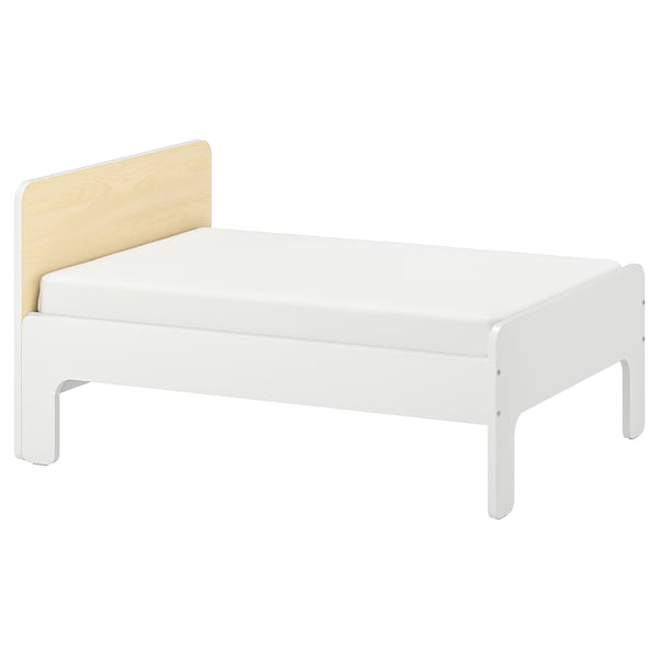 IKEA SLÄKT ext bed frame with slatted bed base, 38 1/4x74 3/4 in White / Birch, Ikea Ireland | 5986CISPL