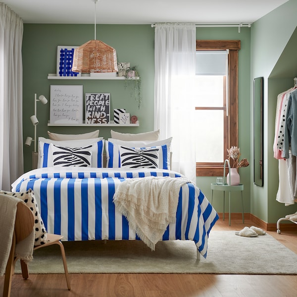 IKEA SLÅNHÖSTMAL comforter set, Full/Queen Blue / White, Ikea Ireland | 8359BQORP
