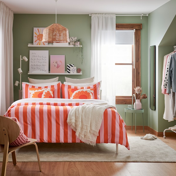 IKEA SLÅNHÖSTMAL comforter set, Full/Queen Pink / Orange, Ikea Ireland | 4560GJZUV