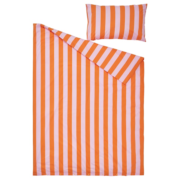 IKEA SLÅNHÖSTMAL duvet cover and pillowcase(s), Twin Orange / Pink / Stripe, Ikea Ireland | 5364FAPWZ