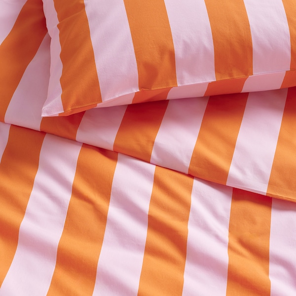 IKEA SLÅNHÖSTMAL duvet cover and pillowcase(s), Twin Orange / Pink / Stripe, Ikea Ireland | 5364FAPWZ