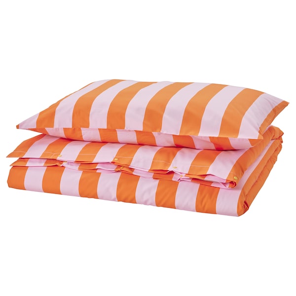 IKEA SLÅNHÖSTMAL duvet cover and pillowcase(s), Twin Orange / Pink / Stripe, Ikea Ireland | 5364FAPWZ