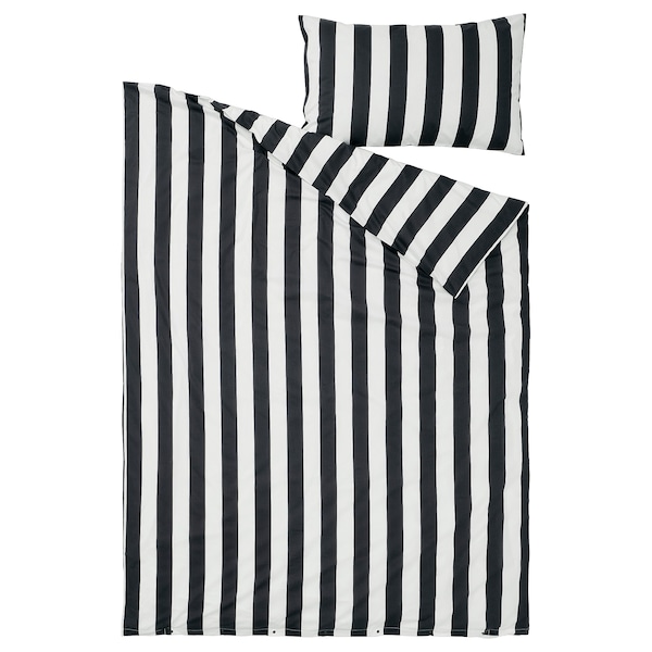 IKEA SLÅNHÖSTMAL duvet cover and pillowcase(s), Twin Black / White / Stripe, Ikea Ireland | 8016TZURV