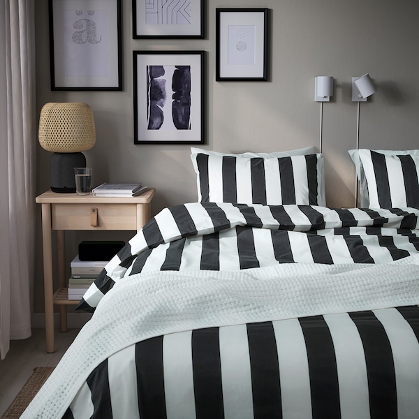 IKEA SLÅNHÖSTMAL duvet cover and pillowcase(s), Twin Black / White / Stripe, Ikea Ireland | 8016TZURV