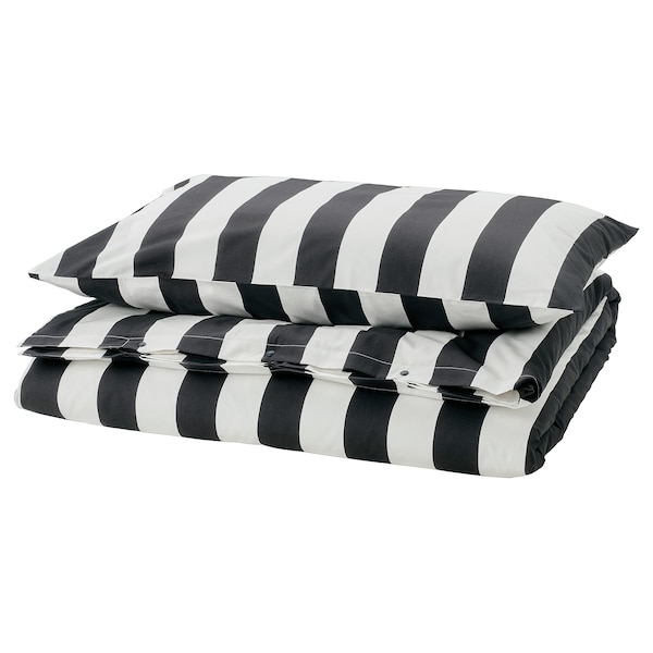 IKEA SLÅNHÖSTMAL duvet cover and pillowcase(s), Twin Black / White / Stripe, Ikea Ireland | 8016TZURV
