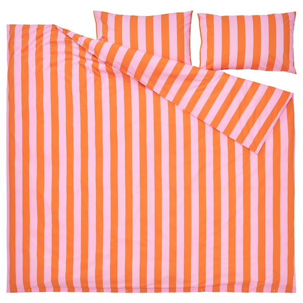 IKEA SLÅNHÖSTMAL duvet cover and pillowcase(s), King Orange / Pink / Stripe, Ikea Ireland | 8621TEZSP