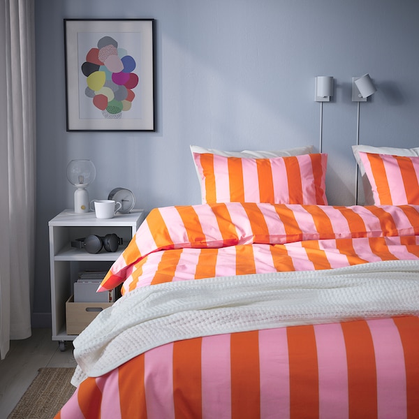 IKEA SLÅNHÖSTMAL duvet cover and pillowcase(s), King Orange / Pink / Stripe, Ikea Ireland | 8621TEZSP