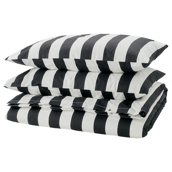 IKEA SLÅNHÖSTMAL duvet cover and pillowcase(s), King Black / White / Stripe, Ikea Ireland | 3605MVHRP