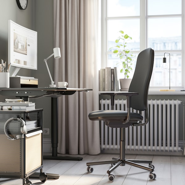 IKEA SMÖRKULL office chair with armrests, Gräsnäs Dark Gray, Ikea Ireland | 4659XIUAO