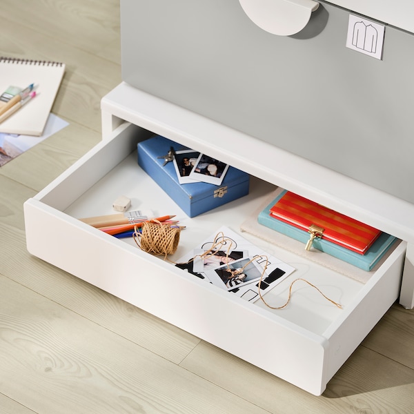 IKEA SMÅSTAD / UPPFÖRA bookcase, 23 5/8x25 5/8x53 1/2 in White Gray / With 3 Drawers, Ikea Ireland | 3160SVHEI