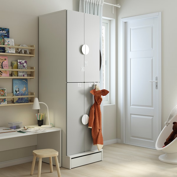 IKEA SMÅSTAD / UPPFÖRA wardrobe, 23 5/8x25 5/8x77 1/8 in White Gray / With 2 Clothes Rails, Ikea Ireland | 5320CMSFJ