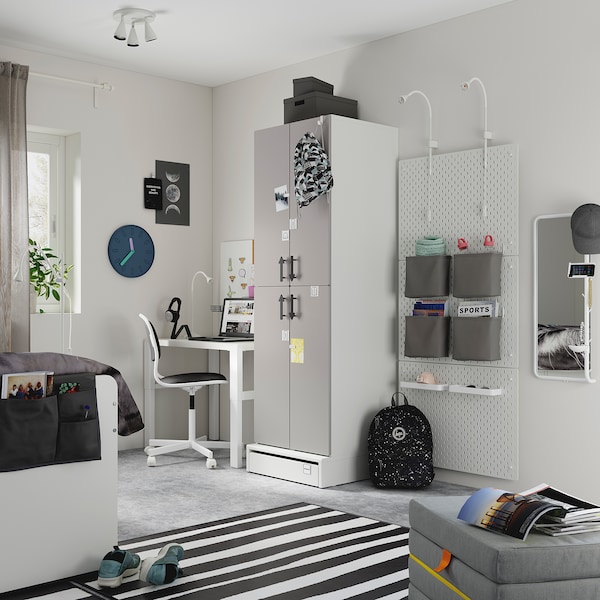 IKEA SMÅSTAD / UPPFÖRA wardrobe, 23 5/8x25 5/8x77 1/8 in White Gray / With 2 Clothes Rails, Ikea Ireland | 5320CMSFJ