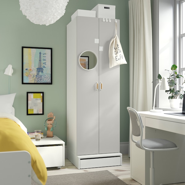 IKEA SMÅSTAD / UPPFÖRA wardrobe, 23 5/8x25 5/8x77 1/8 in White / Gray, Ikea Ireland | 9821DCXVP