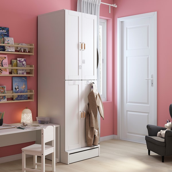 IKEA SMÅSTAD / UPPFÖRA wardrobe, with frame/with 2 clothes rails, 23 5/8x25 5/8x77 1/8 in White, Ikea Ireland | 7519IBAMF