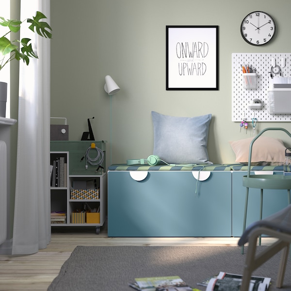 IKEA SMÅSTAD bench with toy storage, 35 3/8x20 1/2x18 7/8 in White / Blue, Ikea Ireland | 6108HCJNQ