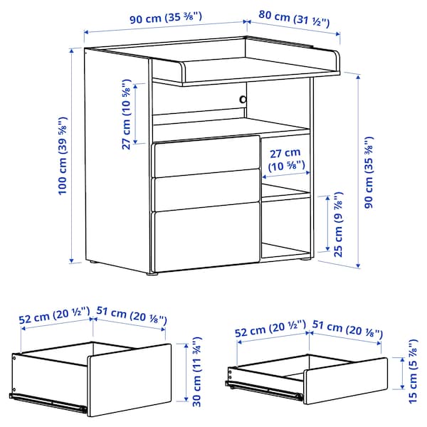IKEA SMÅSTAD changing table, 35 3/8x31 1/2x39 3/8 in White Gray / With 3 Drawers, Ikea Ireland | 0461BYJAO