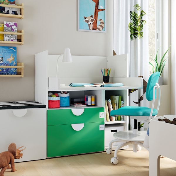 IKEA SMÅSTAD desk, 35 3/8x31 1/2x39 3/8 in White Green / With 2 Drawers, Ikea Ireland | 0362GOWPR