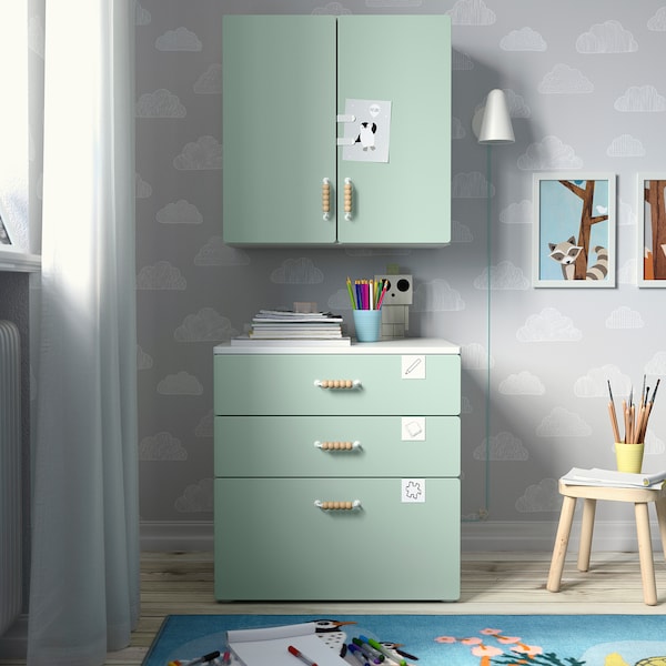 IKEA SMÅSTAD wall cabinet, 23 5/8x12 5/8x23 5/8 in White Light Green / With 1 Shelf, Ikea Ireland | 7624KSUGA