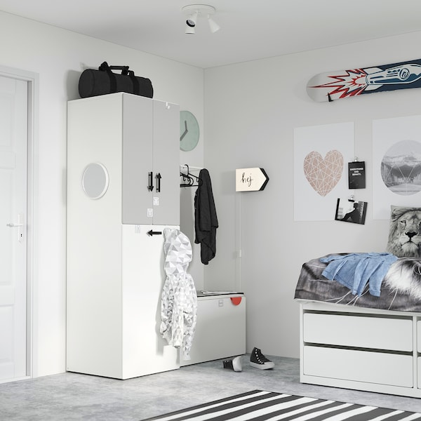 IKEA SMÅSTAD wardrobe with pull-out unit, 23 5/8x22 1/2x77 1/8 in White Gray / With Clothing Rod, Ikea Ireland | 4163JOPYH