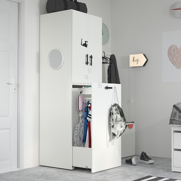 IKEA SMÅSTAD wardrobe with pull-out unit, 23 5/8x22 1/2x77 1/8 in White Gray / With Clothing Rod, Ikea Ireland | 4163JOPYH