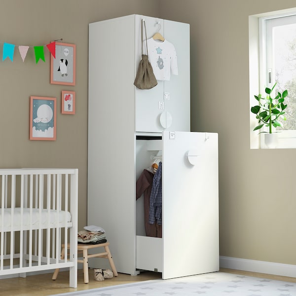 IKEA SMÅSTAD wardrobe, with pull-out unit, with clothing rod, 23 5/8x22 1/2x77 1/8 in White, Ikea Ireland | 9785YVBNW