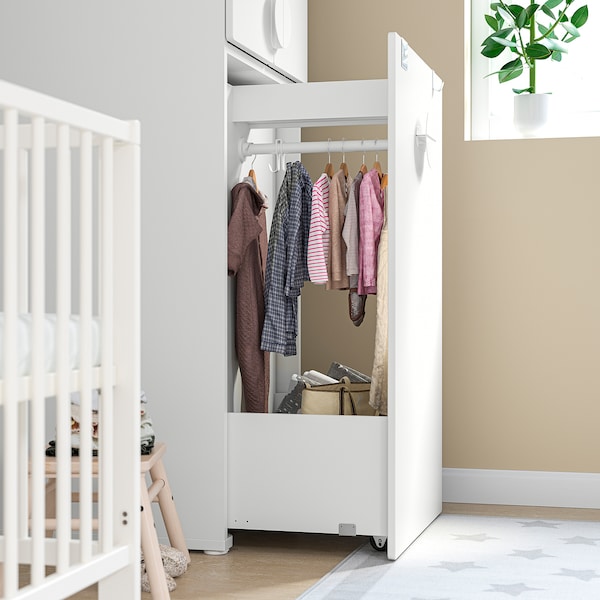 IKEA SMÅSTAD wardrobe, with pull-out unit, with clothing rod, 23 5/8x22 1/2x77 1/8 in White, Ikea Ireland | 9785YVBNW
