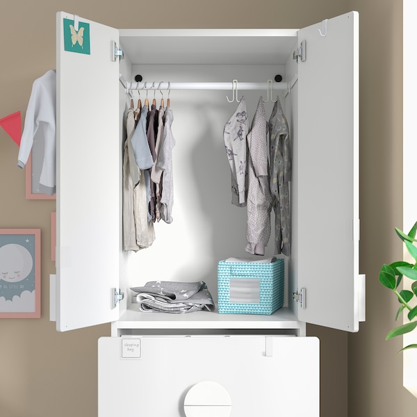 IKEA SMÅSTAD wardrobe, with pull-out unit, with clothing rod, 23 5/8x22 1/2x77 1/8 in White, Ikea Ireland | 9785YVBNW