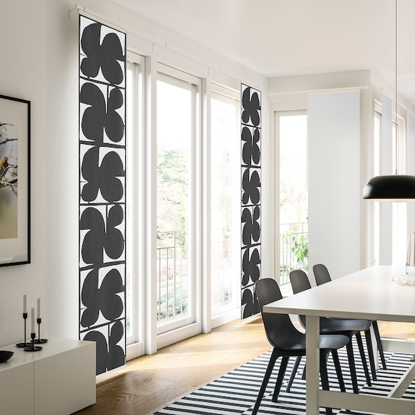 IKEA SMÅSTÄVMAL panel curtain, black/white, 24x120 in, Ikea Ireland | 7163ZVBWE