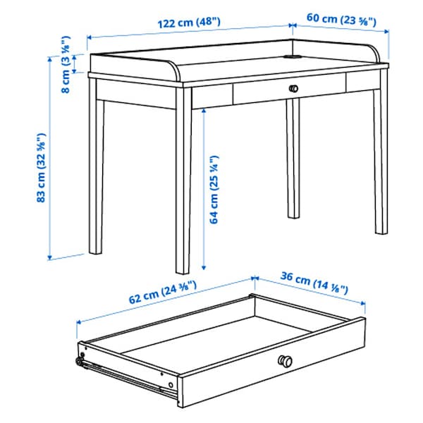 IKEA SMYGA desk, light gray, 48x23 5/8 in, Ikea Ireland | 5680QWZOA