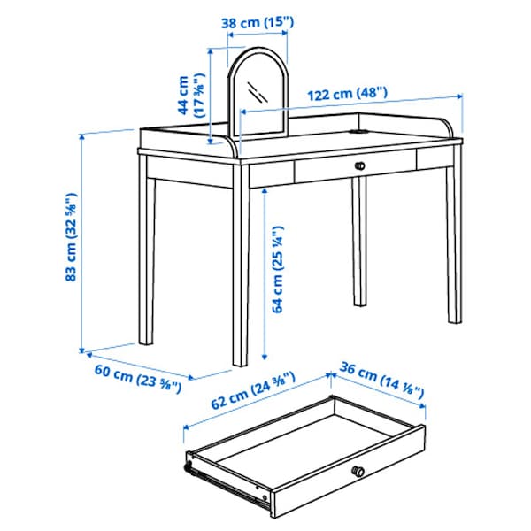 IKEA SMYGA desk with mirror, light gray, 48x23 5/8 in, Ikea Ireland | 8971EFSBP