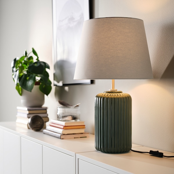 IKEA SNÖBYAR table lamp, gray-turquoise ceramic/gray, 20 in, Ikea Ireland | 3420JIWTF