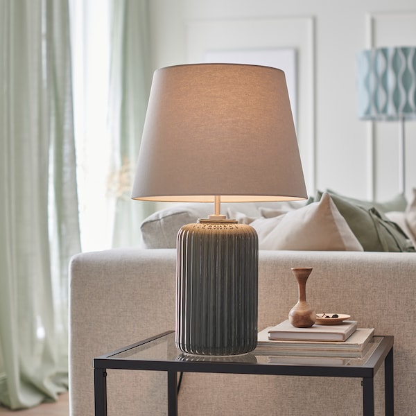 IKEA SNÖBYAR table lamp, gray-turquoise ceramic/gray, 20 in, Ikea Ireland | 3420JIWTF